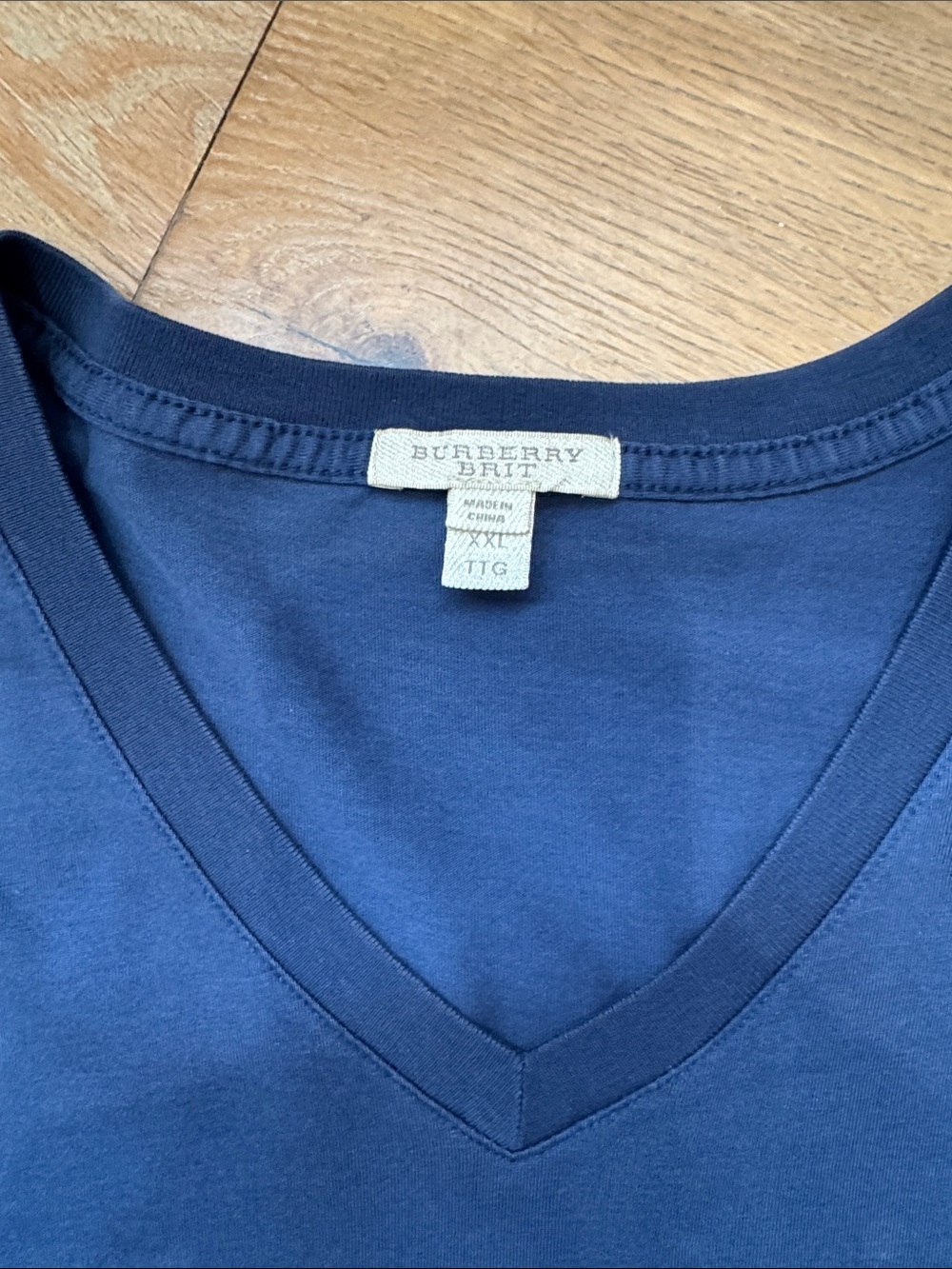 Burberry Navy V-Neck Short Sleeve Shirt with Red Chest Emblem - Picture 2 of 2